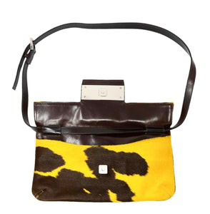 FENDI Vintage Cow Mamma Baguette Body Shoulder Bag Yellow Calf Hair Rank AB+