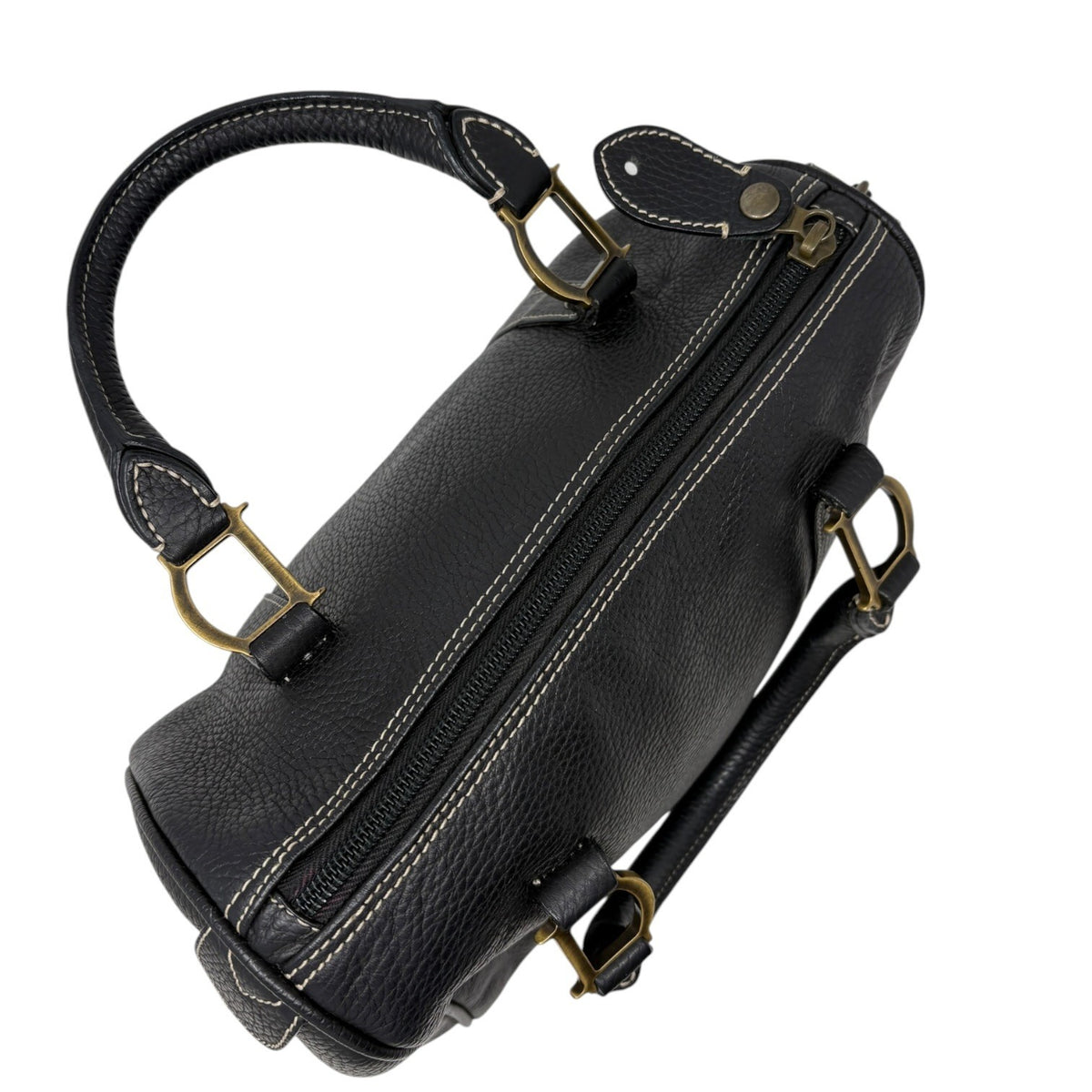 Christian Dior Vintage Padlock Double Handle Bag Handbag Black Leather 902348