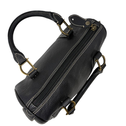 Christian Dior Vintage Padlock Double Handle Bag Handbag Black Leather 902348