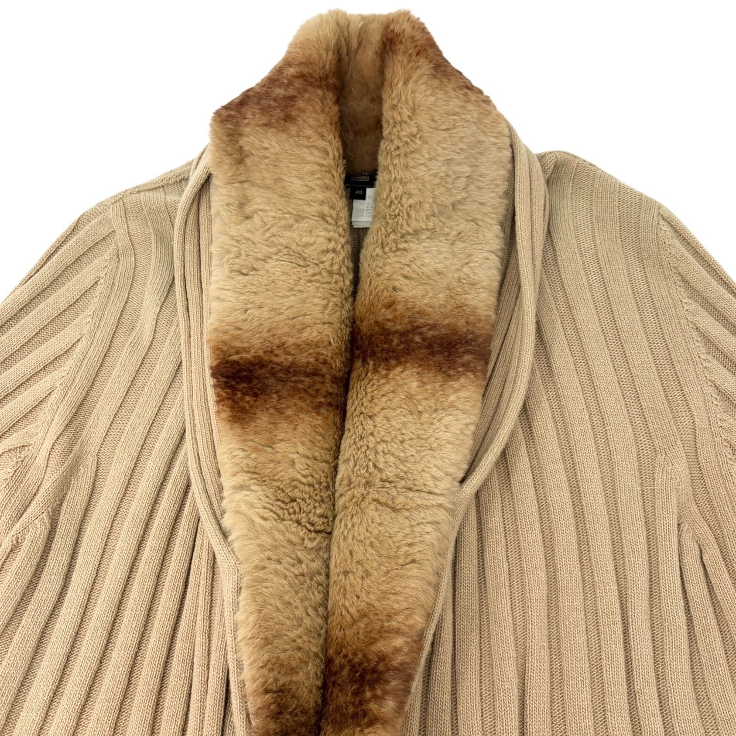 FENDI Vintage Fur Knit Rib Cardigan Jacket #46 Belt Beige Brown Wool