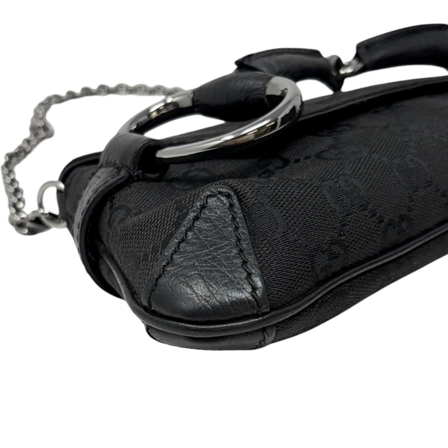 GUCCI Vintage GG Monogram Horsebit Chain Mini Bag Black Silver Canvas 902022