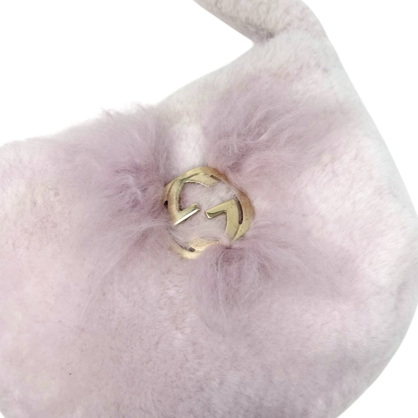 GUCCI Vintage GG Logo Fur Shoulder Bag Handbag Pochette Light Pink Gold