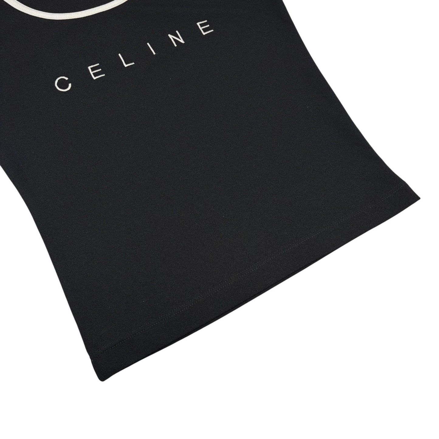 CELINE Vintage Logo T-shirt Top #38 Black White Short Sleeve Polyester 902429