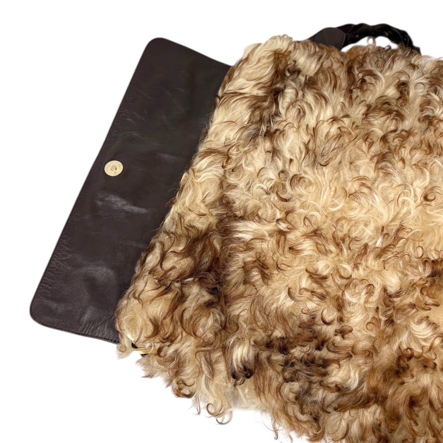 DOLCE&GABBANA Vintage Curly Lamb Shearling Suede Shoulder Bag Brown Beige Fur