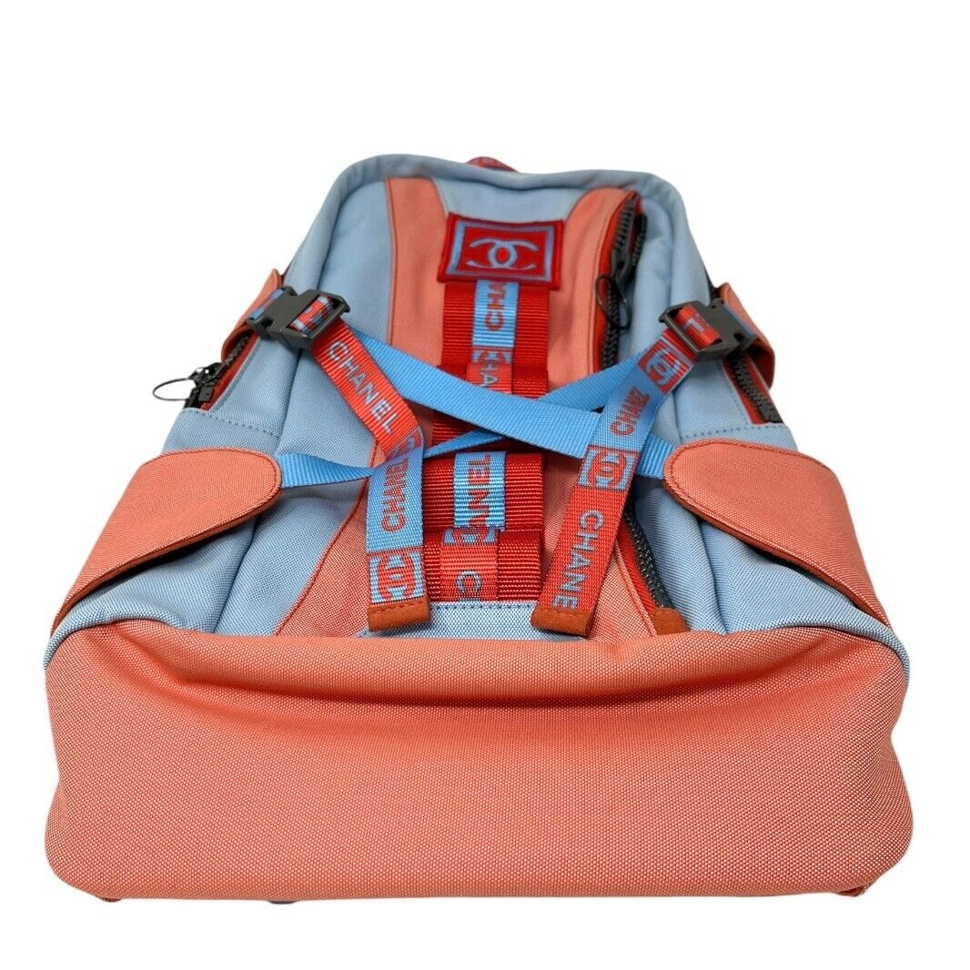 CHANEL Sport Vintage 02S CC Mark Logo Backpack Orange Blue Nylon Zip Rank AB