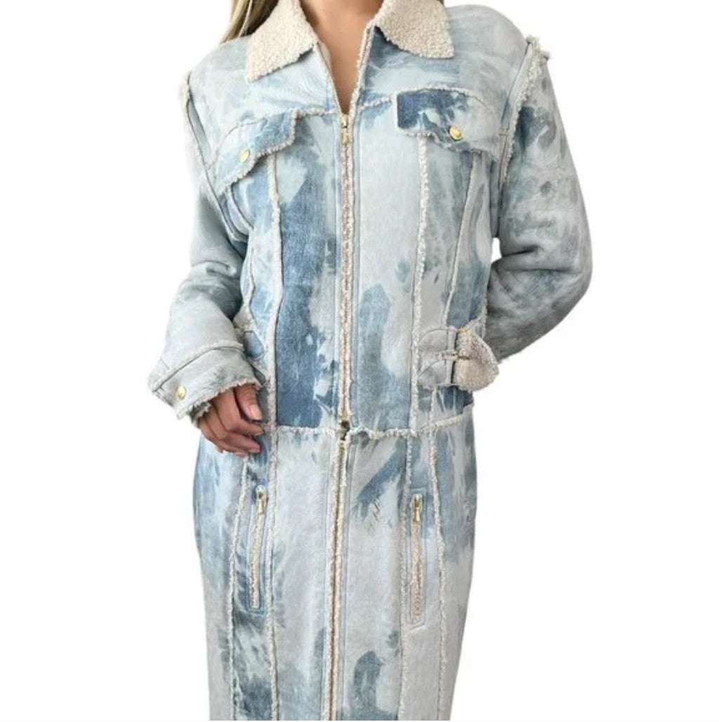 Christian Dior Vintage 2000 Tie-Dye Mouton Long Jacket Coat #40 Light Blue
