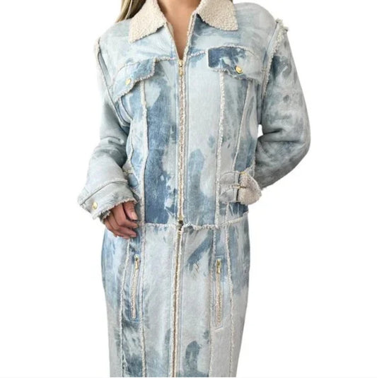 Christian Dior Vintage 2000 Tie-Dye Mouton Long Jacket Coat #40 Light Blue