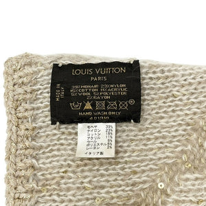LOUIS VUITTON Vintage LV Monogram Logo Knit Sequins Scarf Shawl Beige Mohair