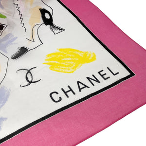 CHANEL Vintage 1995 CC Logo Icon Scarf Wrap Pareo Skirt White Pink Rank AB