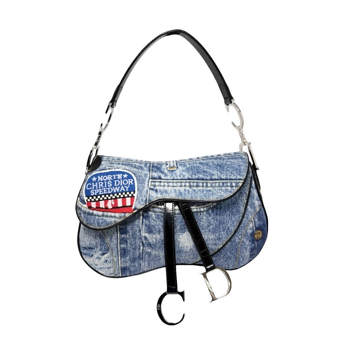 Christian Dior Vintage 2001 Speedway Denim Saddle Bag Blue Black Cotton
