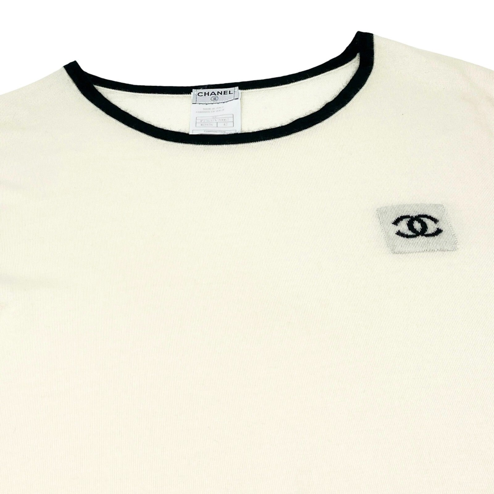 CHANEL Vintage 06C CC Mark Logo Knit Top #42 Pocket Pullover Cream Cashmere