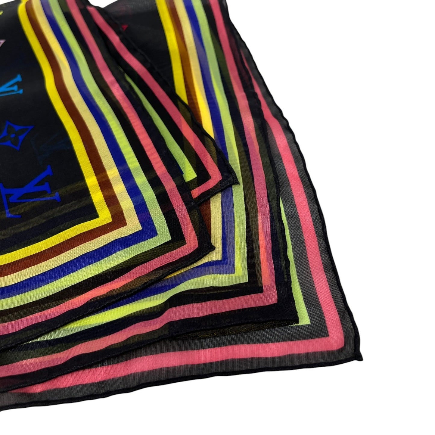 LOUIS VUITTON Vintage LV Logo Monogram Multicolor Scarf Wrap Black Silk 902226