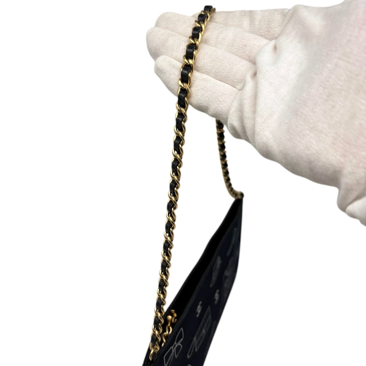 CHANEL Vintage CC Logo Icon Print Canvas Shoulder Bag Pochette Dark Blue Chain