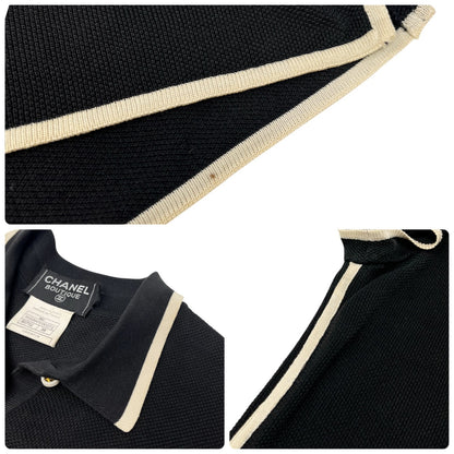 CHANEL Vintage 96C CC Mark Logo Polo Dress #38 One-piece Button Up Black Cotton