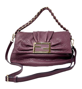 FENDI Vintage FF Logo Mia Shoulder Bag Crossbody 2way Purple Gold Leather
