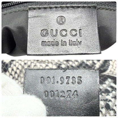 GUCCI Vintage Logo Jackie Snake Print Shoulder Bag Black White Nylon 901854