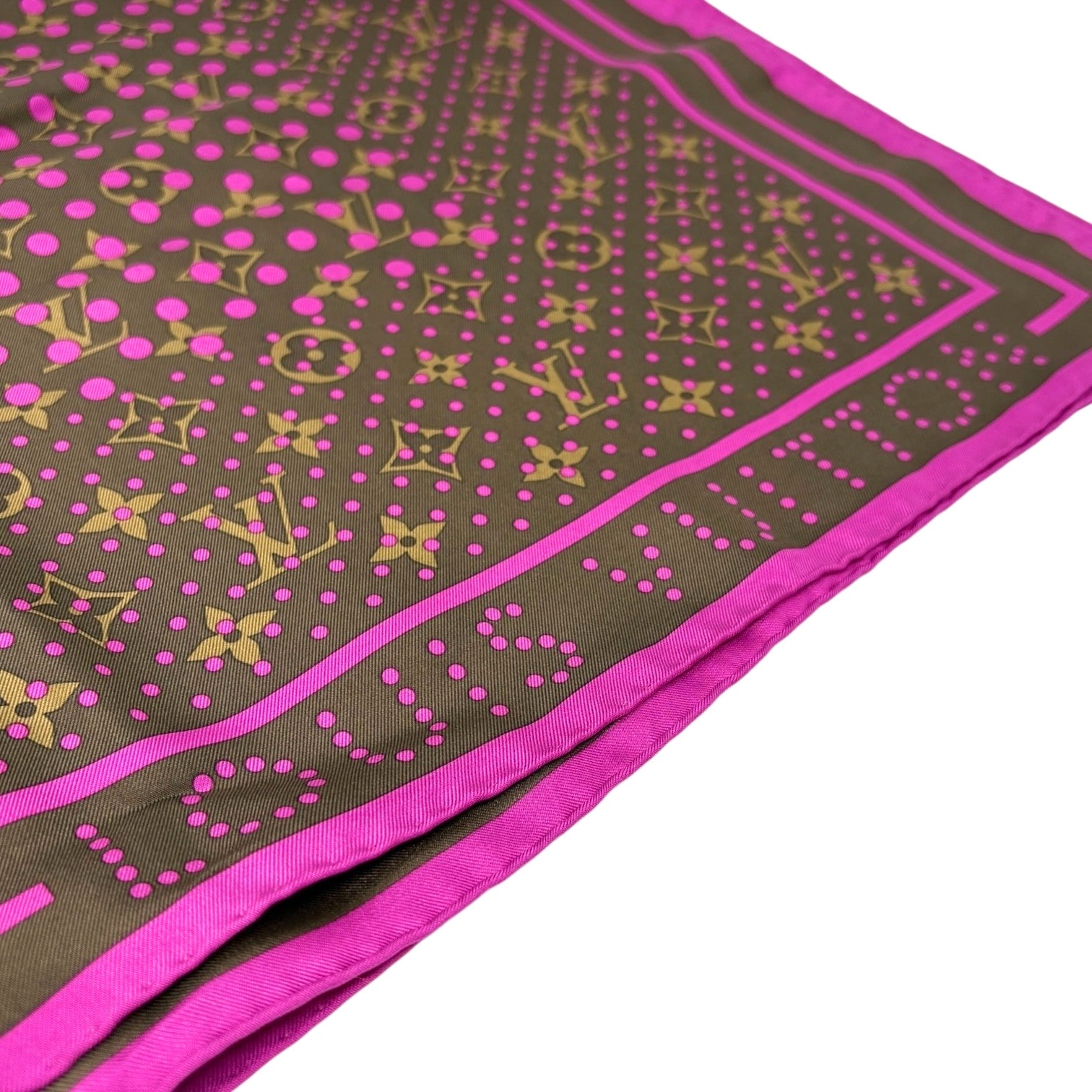 LOUIS VUITTON Vintage LV Monogram Perfo Scarf Wrap Shawl Brown Pink Dot Silk