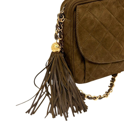 CHANEL Vintage CC Turnlock Quilted Chain Shoulder Bag Brown Gold Suede 902333