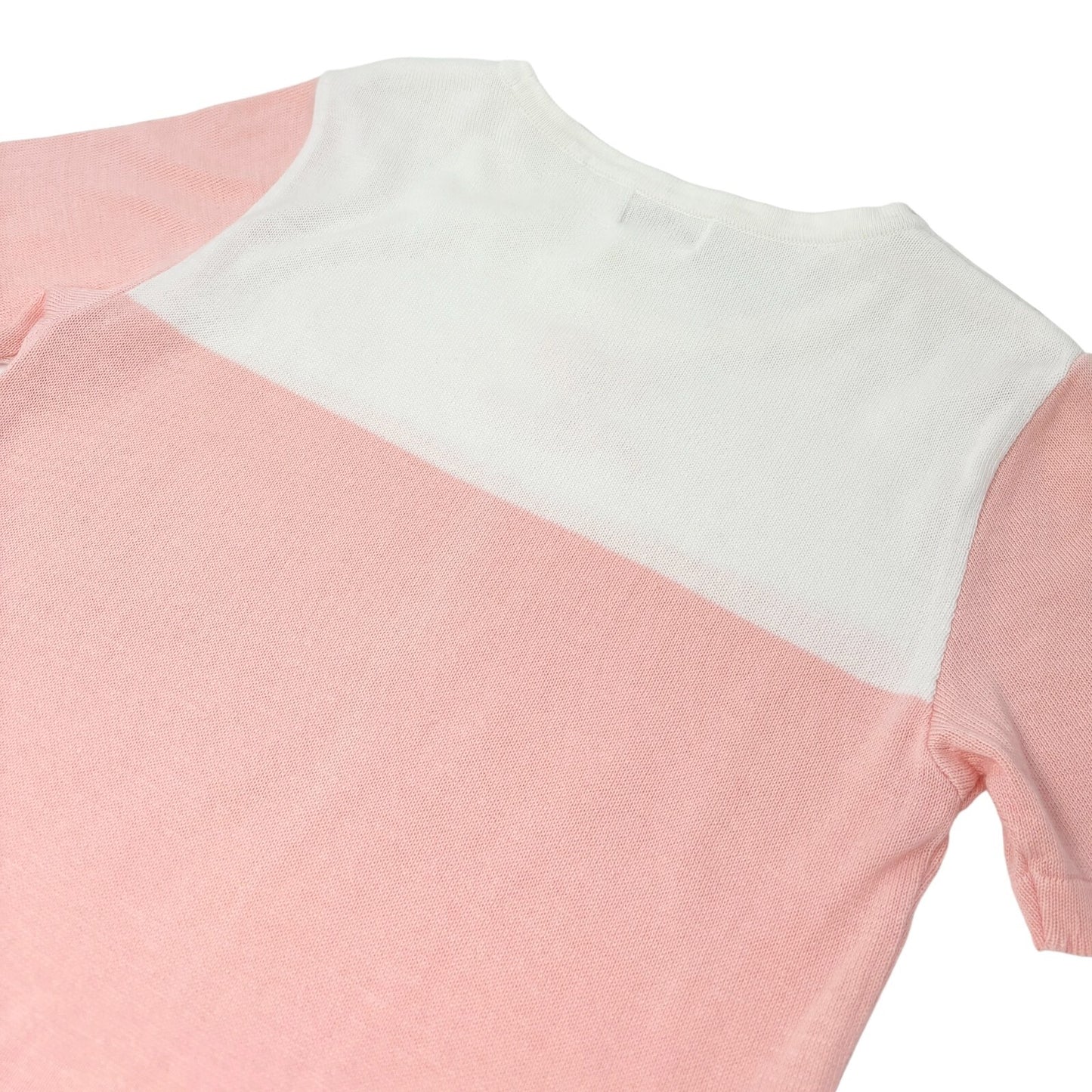 Courreges Vintage Logo Bicolor Knit T-shirt #9R Top Pink White Cotton Rank AB
