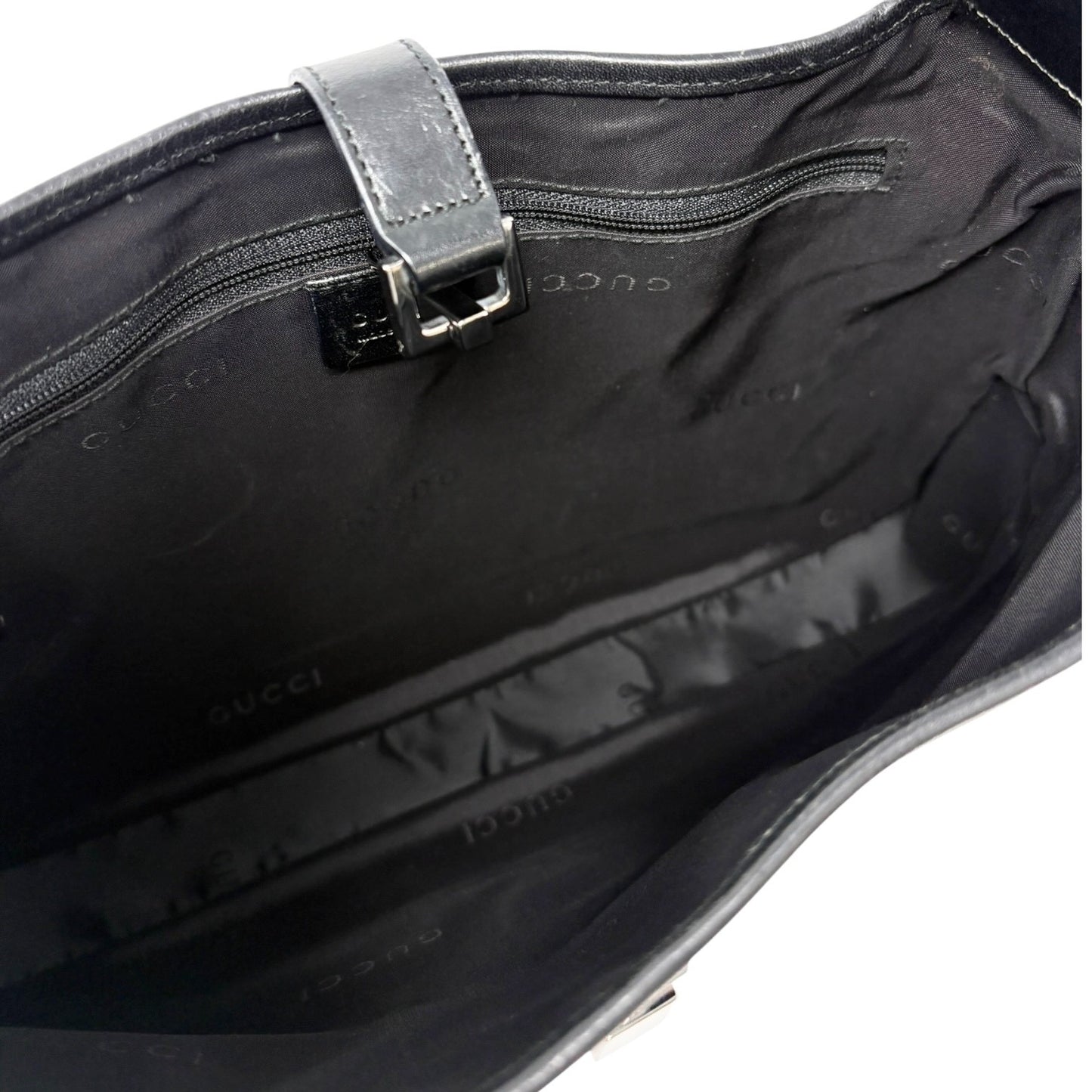 GUCCI Vintage Jackie Logo Velvet Hobo Shoulder Bag Handbag Black Silver Leather
