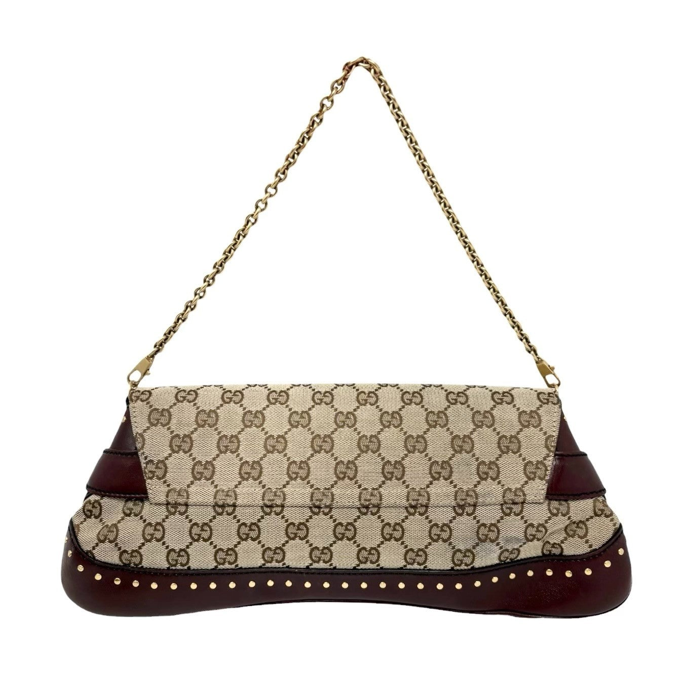 GUCCI Vintage Horsebit GG Monogram Chain Shoulder Bag Studs Beige 901830