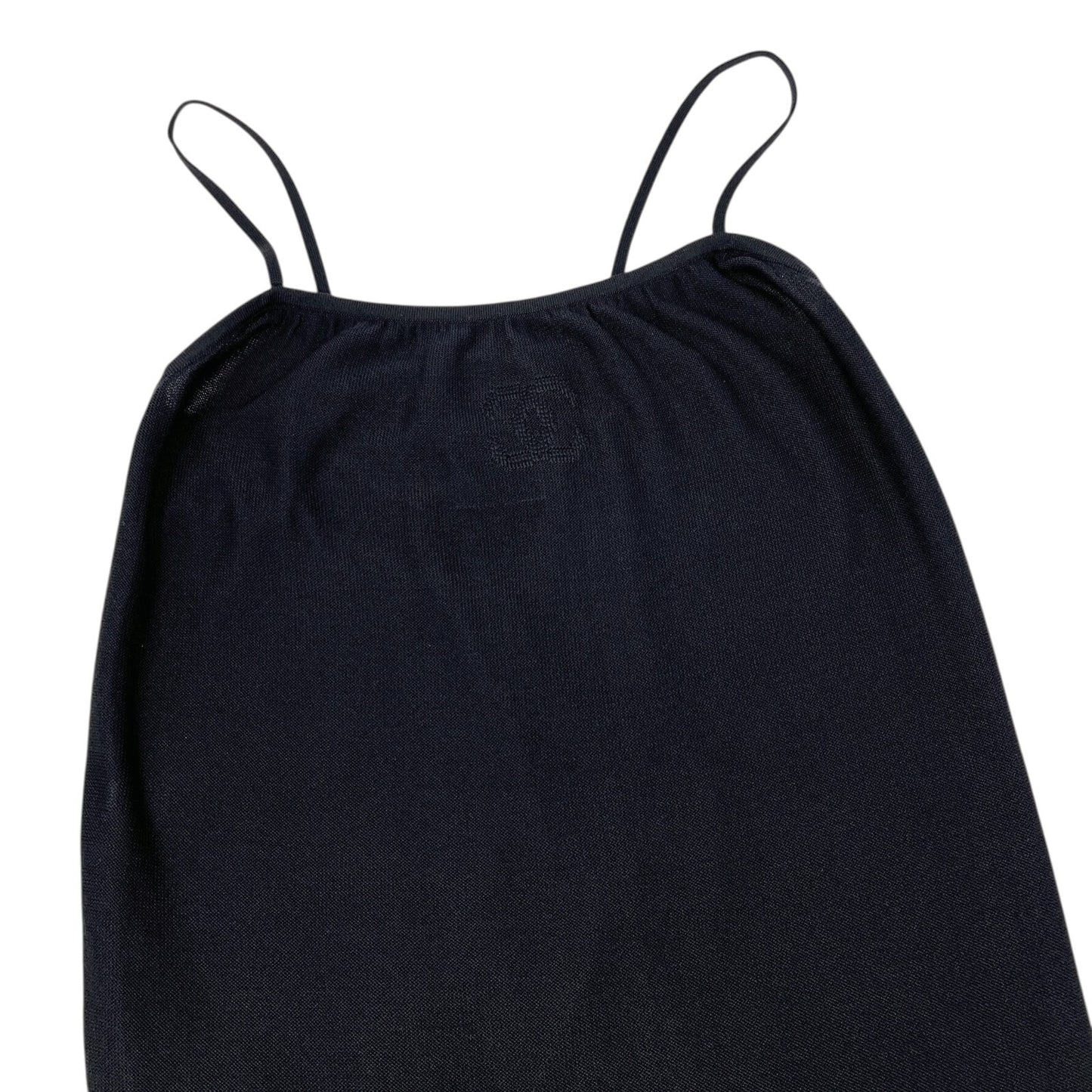 CHANEL Vintage 98P CC Logo Knit Camisole Tunic #38 Top Sleeveless Black Silk