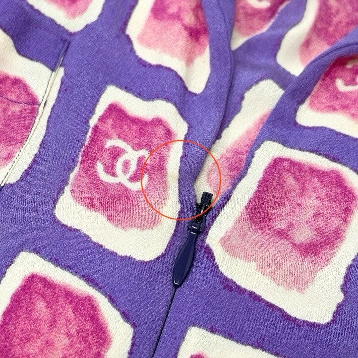 CHANEL Vintage 01P CC Mark Logo Shirt Zip Poket #36 Purple Pink Silk