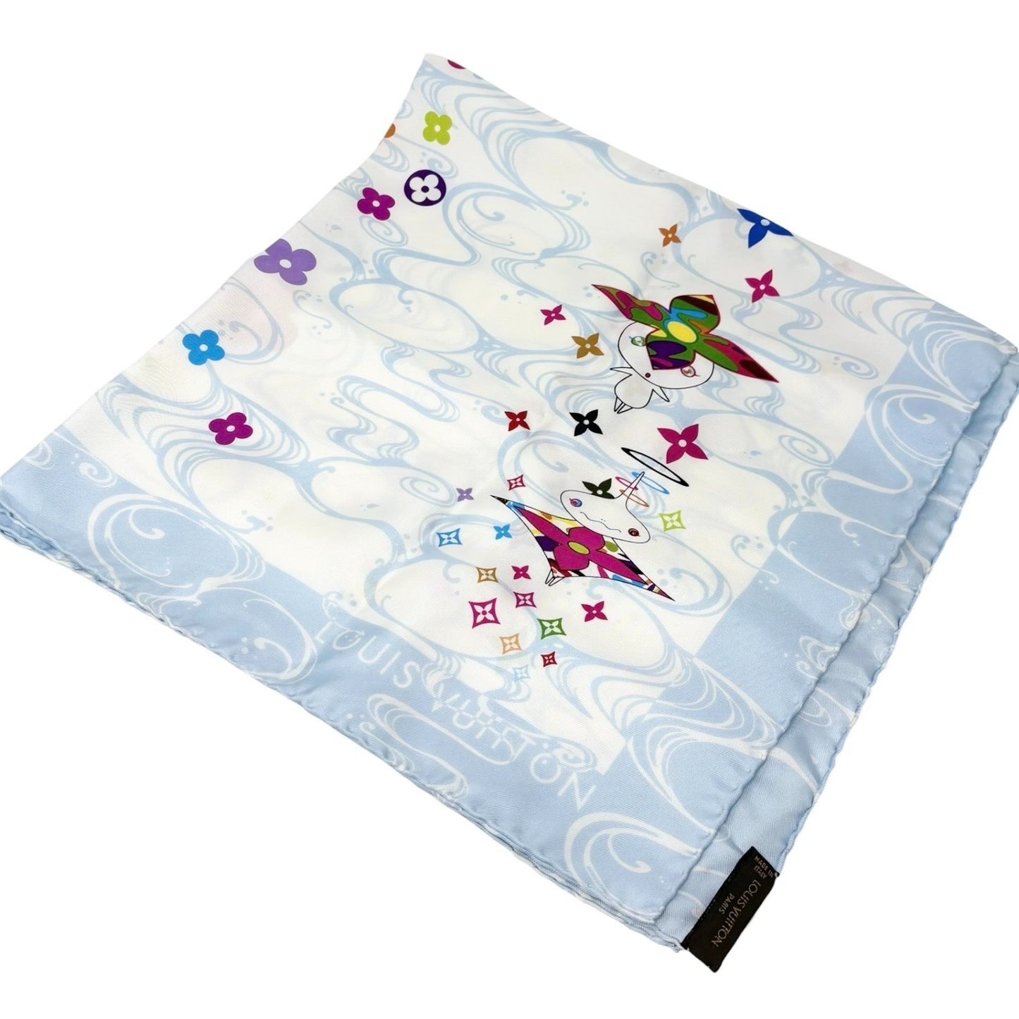 LOUIS VUITTON Vintage Panda Wave Multicolore Scarf Takashi Murakami Blue 901928