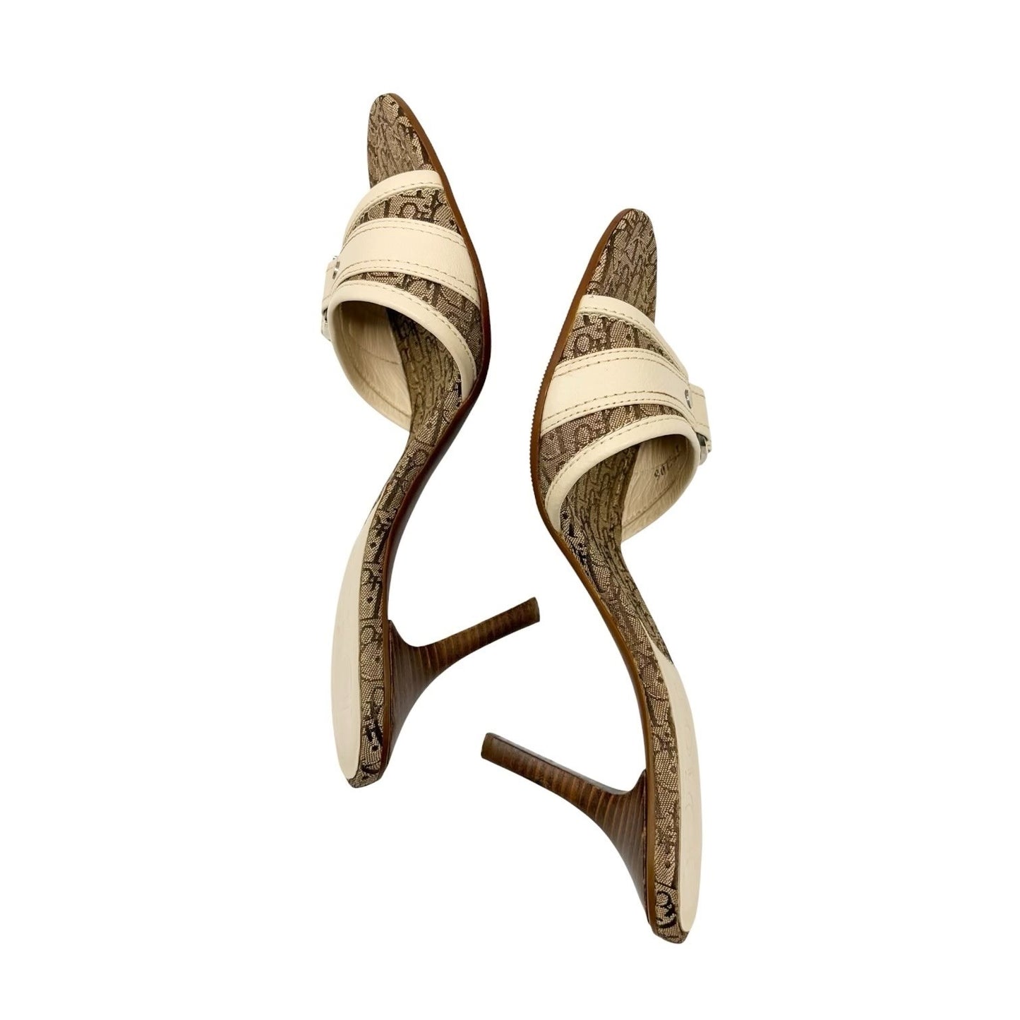 Christian Dior Vintage Trotter Monogram Sandals Heels #36.5 Beige Cream 902256
