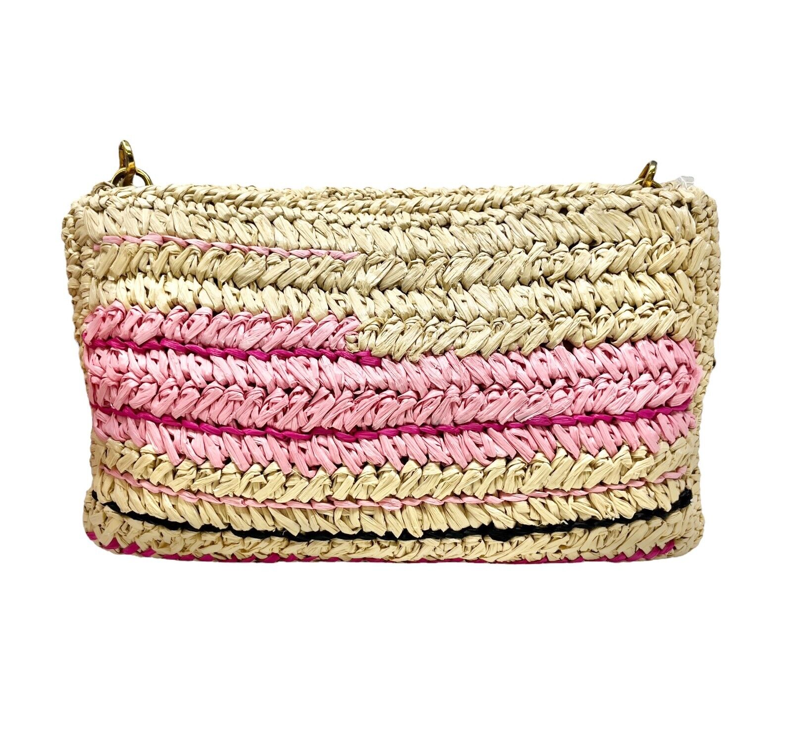PRADA Vintage Logo Raffia Shoulder Bag Crossbody Zip Pink Cream Polyurethane