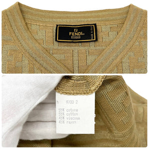 FENDI Vintage Zucca Monogram Knit Top Button Sweater Beige Cotton Rank AB