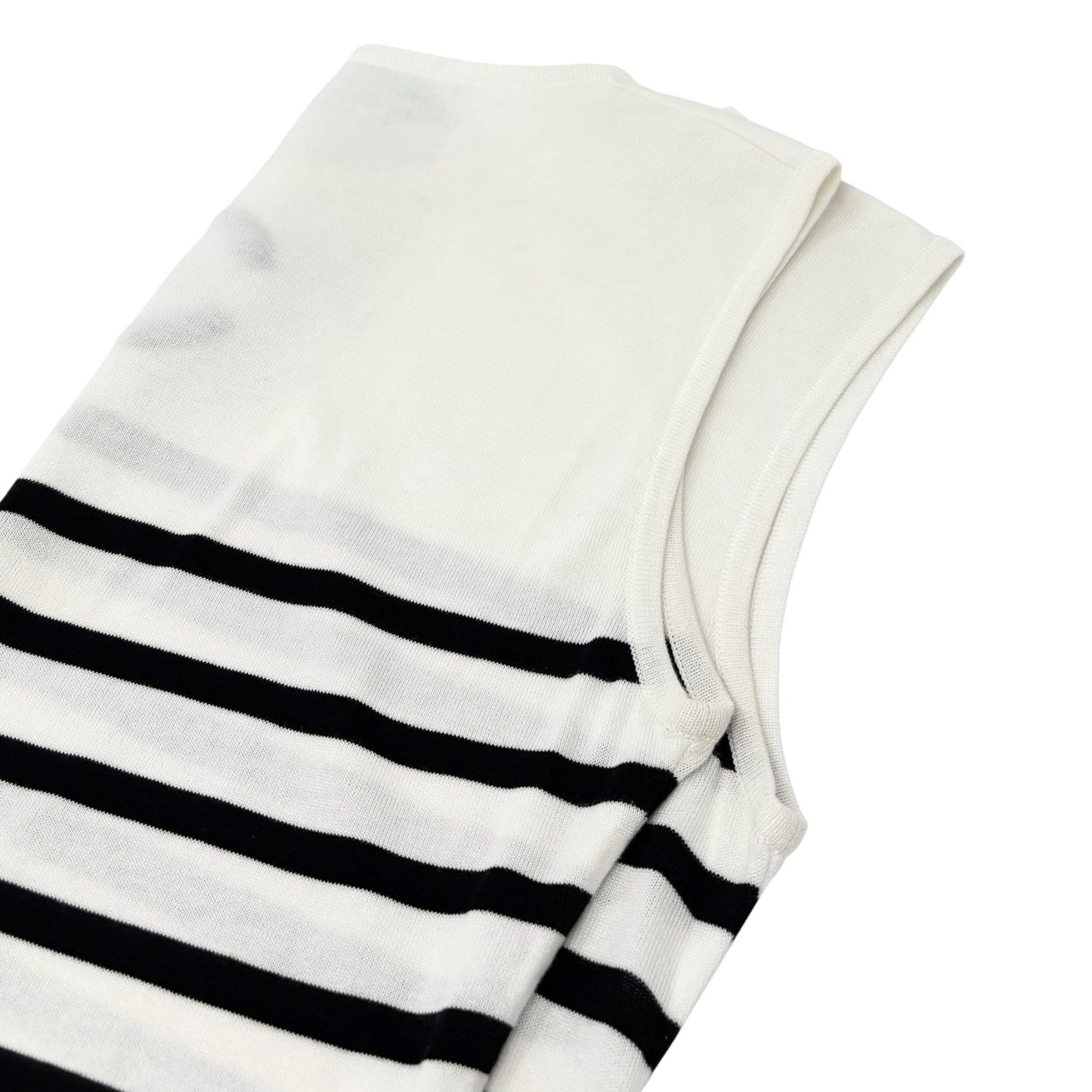 CHANEL Vintage 1994 CC Logo Striped Sleeveless Top #40 Tank White Black Cotton