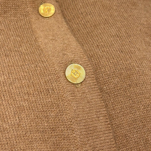 CHANEL Vintage CC Logo Cardigan Knit Sweater Belt Button Brown Gold Rank AB