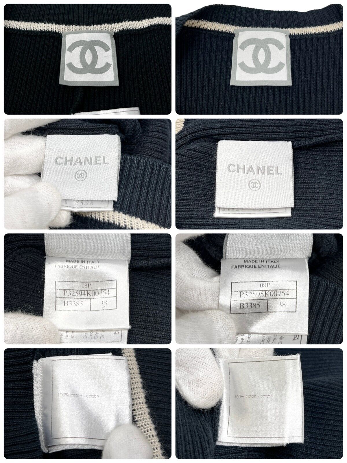 CHANEL Sport Vintage 08P CC Logo Knit Top Pants Set #38 Black White Rank AB