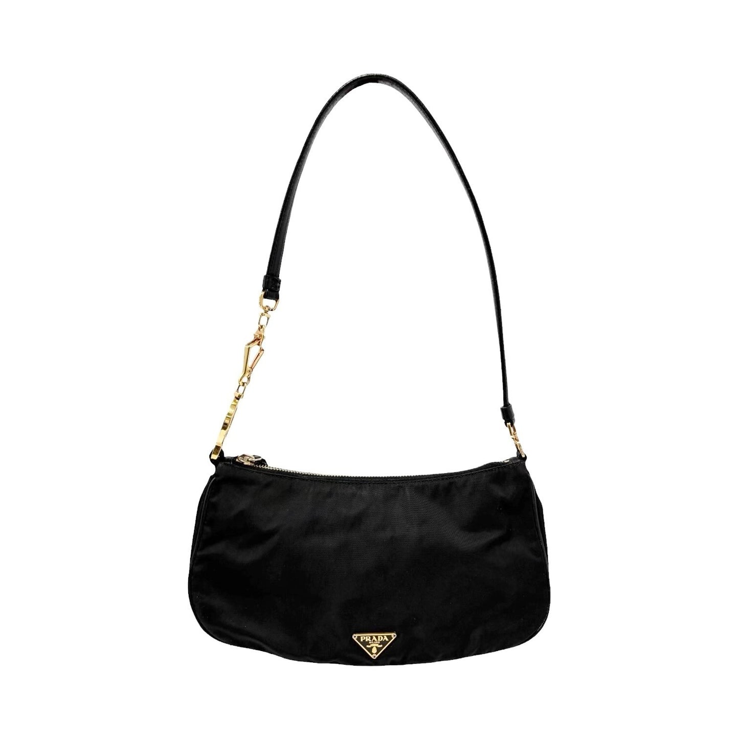 PRADA Vintage Mini Shoulder Nylon Bag Handbag Pochette Black Silver Logo 902252