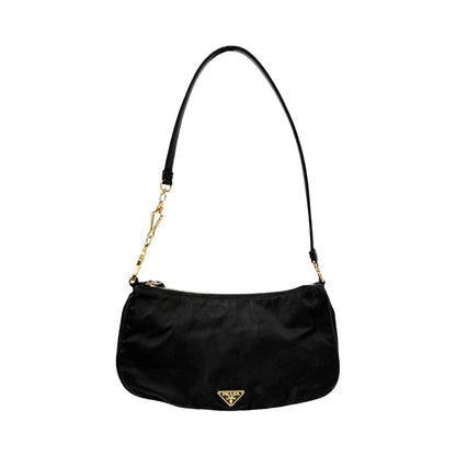 PRADA Vintage Mini Shoulder Nylon Bag Handbag Pochette Black Silver Logo 902252