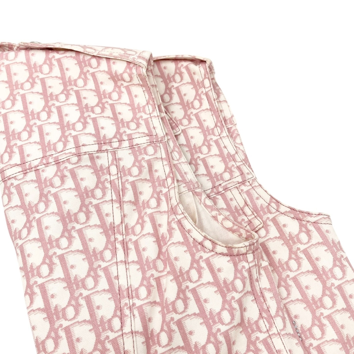 Christian Dior Vintage 2004 Trotter Monogram Vest Jacket #38 Pink White Cotton