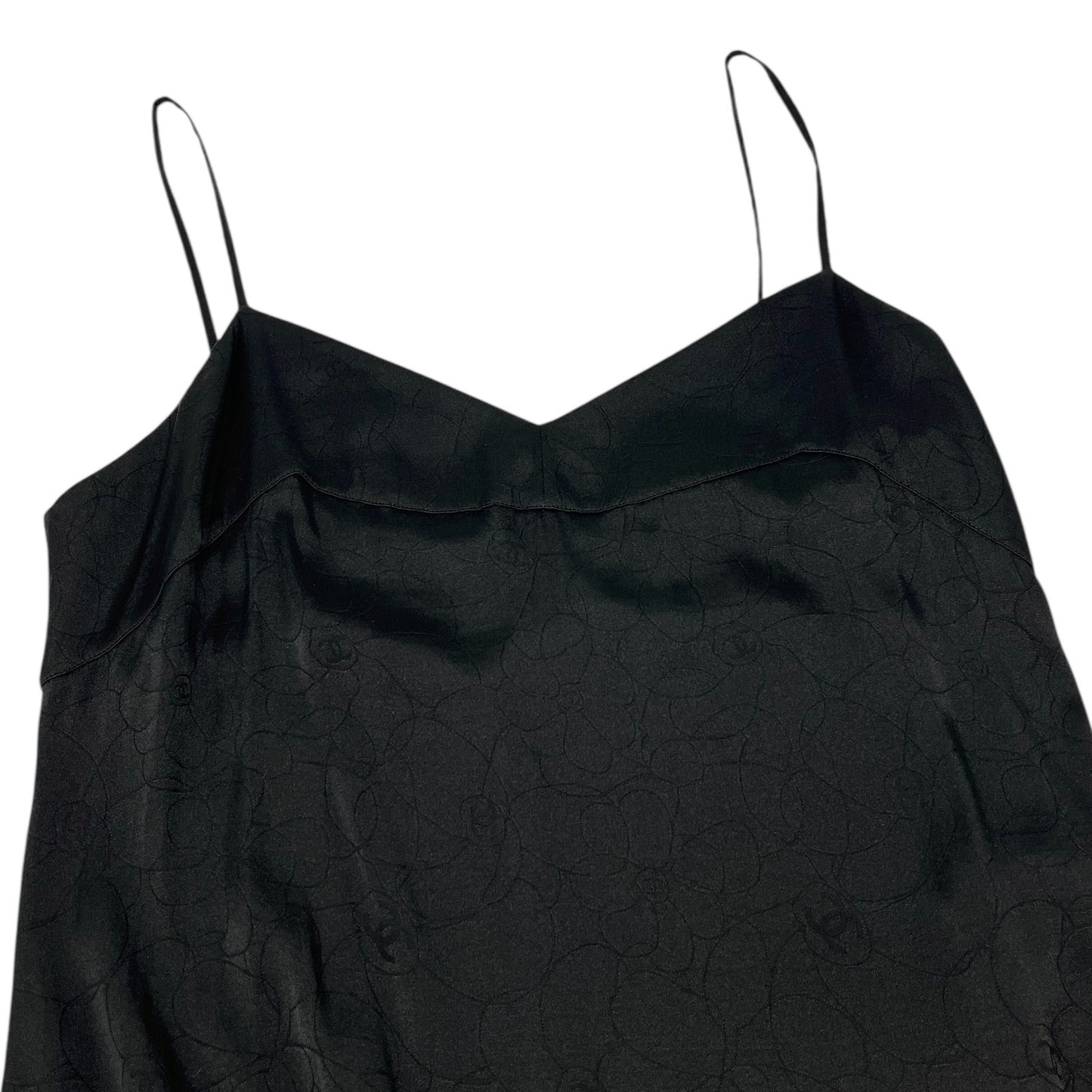 CHANEL Vintage 01P CC Logo Dress One-piece Flower Camellia Button Black Silk