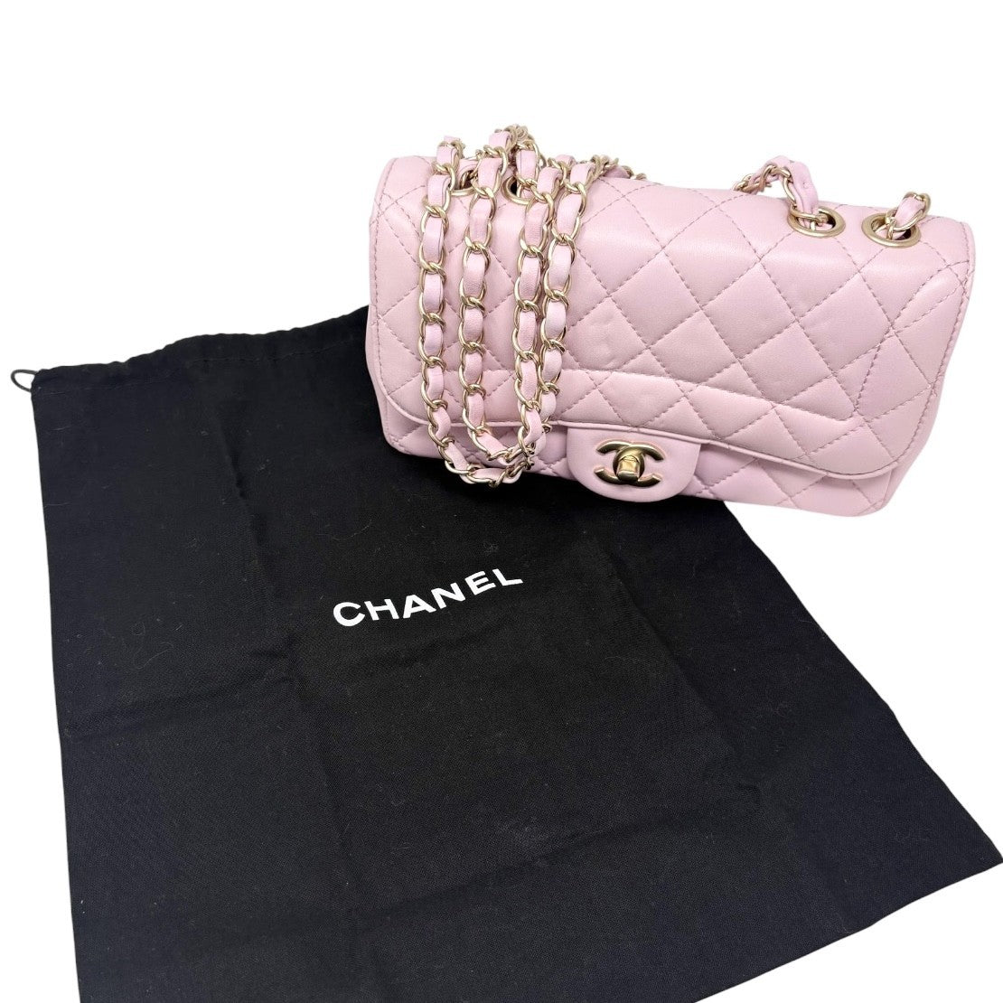 CHANEL Vintage CC Logo Quilted Chian 2way Bag Pink Gold Leather 902322