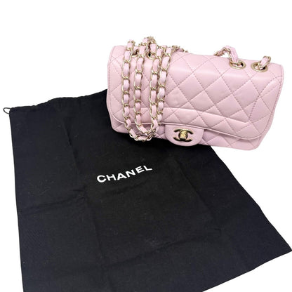 CHANEL Vintage CC Logo Quilted Chian 2way Bag Pink Gold Leather 902322