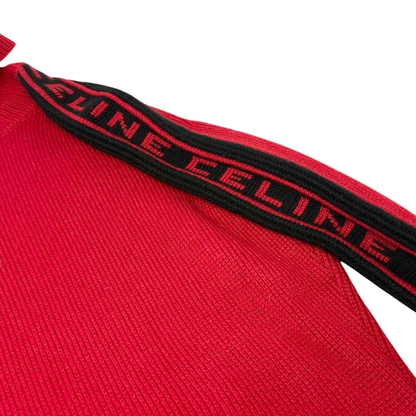 CELINE Vintage Logo Turtleneck Cashmere Knit Sweater Top #S Red 902216