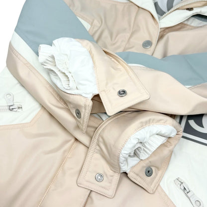 CHANEL Sport Vintage 01A CC Logo Puffer Ski Jacket Coat #38 Beige Blue 902810