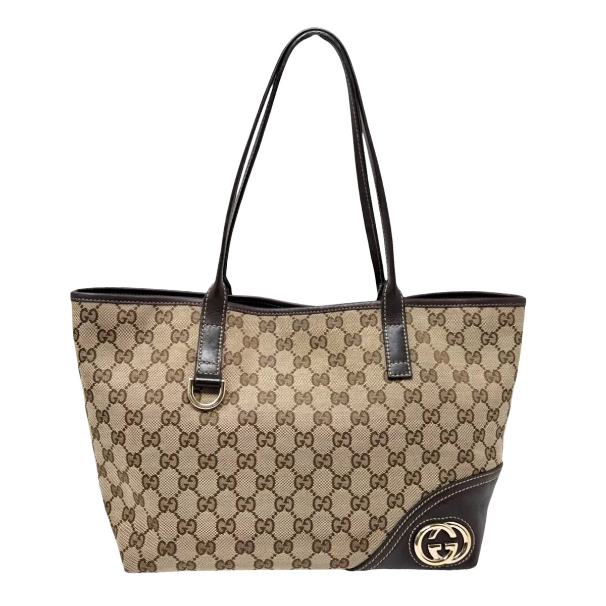 GUCCI Vintage GG Monogram Tote Shoulder Bag Brown Beige Canvas Leather 902829