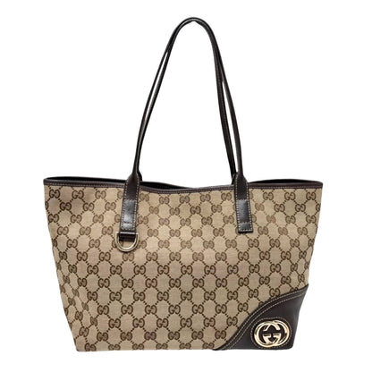 GUCCI Vintage GG Monogram Tote Shoulder Bag Brown Beige Canvas Leather 902829