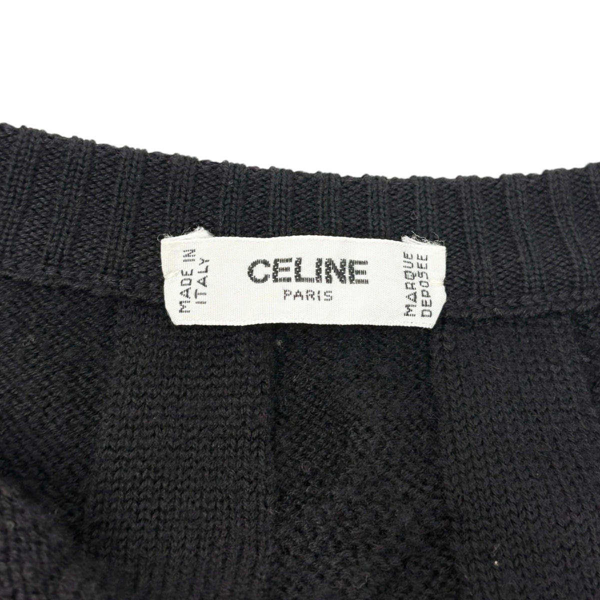 CELINE Vintage Logo Cable Knit Cardigan Top Button Black Gold 902914