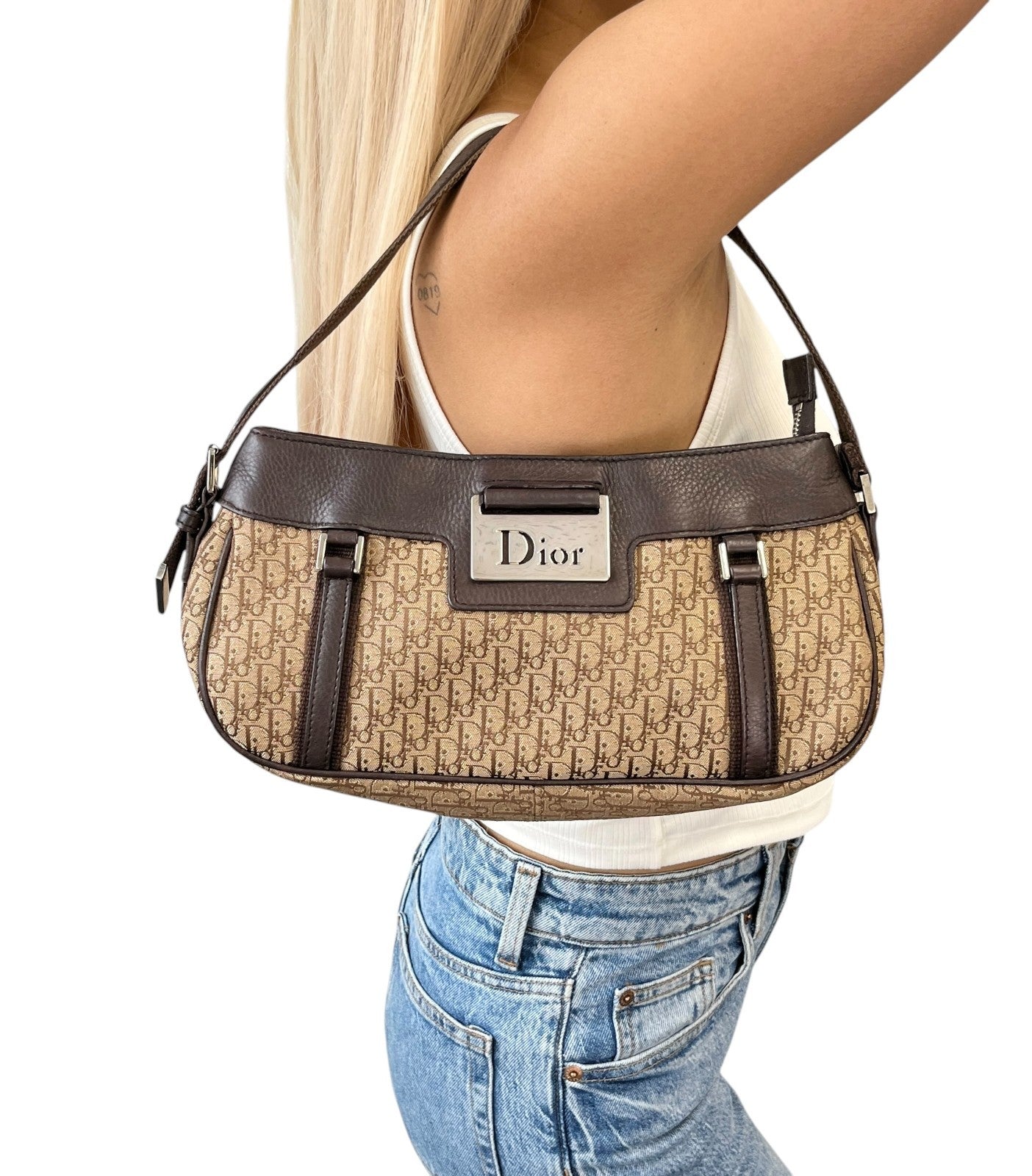 Christian Dior Vintage 2005 Street Chic Monogram Shoulder Bag Beige Brown