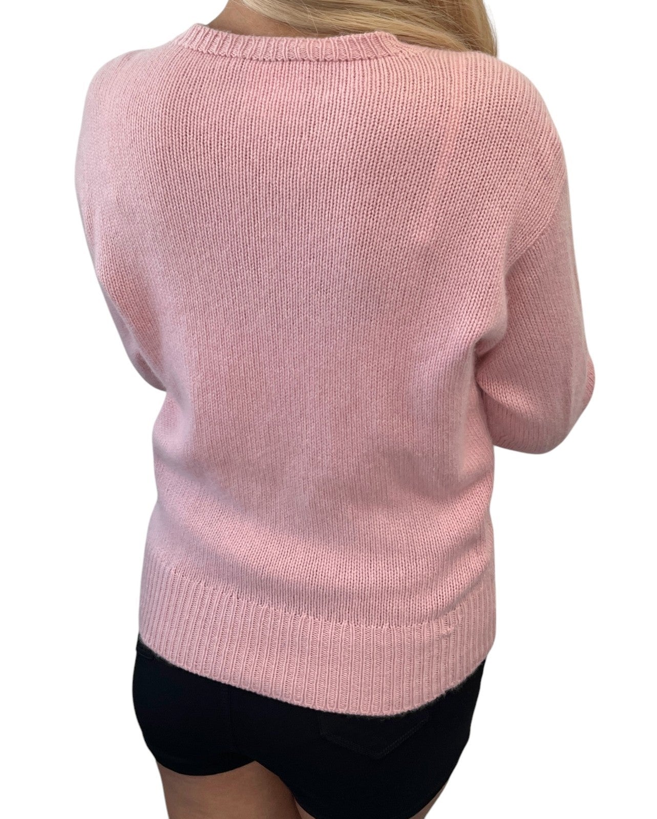 CHANEL Vintage 95A CC Logo Cashmere Knit Sweater Top Camellia #S Pink 902400