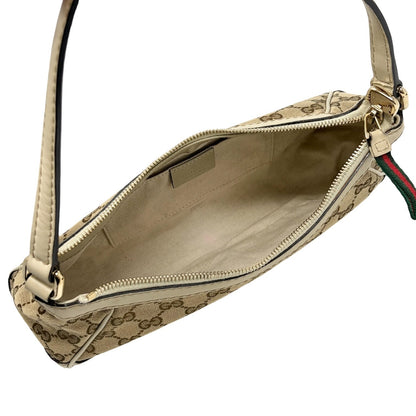GUCCI Vintage GG Monogram Web Stripe Canvas Shoulder Bag Beige Ribbon 902487