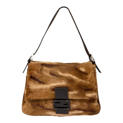 FENDI Vintage FF Logo Mamma Baguette Pony Calf Hair Shoulder Bag Brown 902915