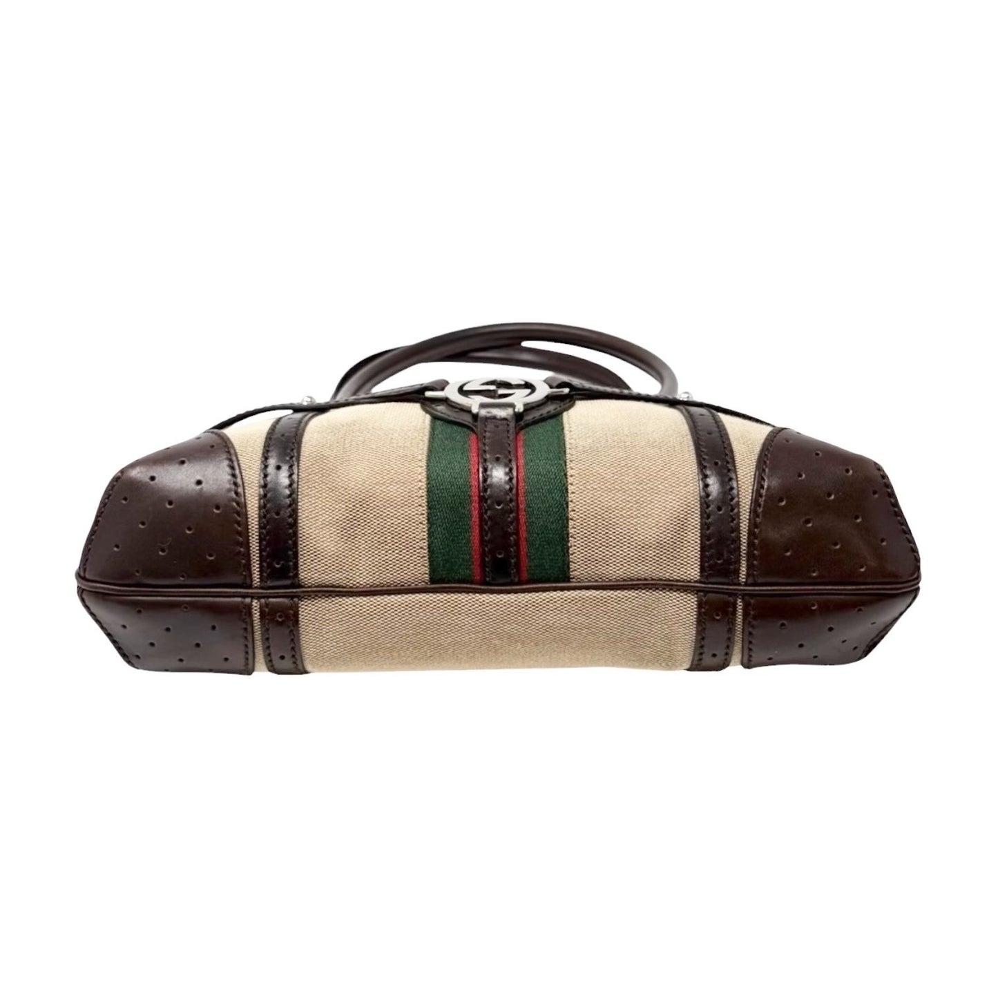 GUCCI Vintage GG Interlocking Web Stripe Canvas Shoulder Bag Beige Brown 901803